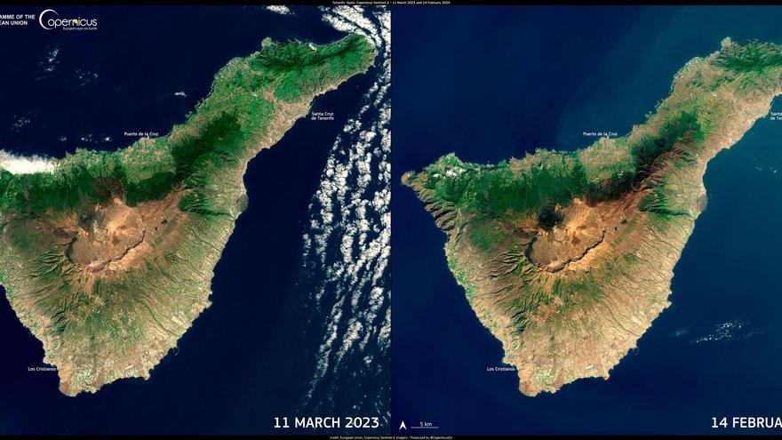 satelity copernicus pokazuja skutki suszy na teneryfie