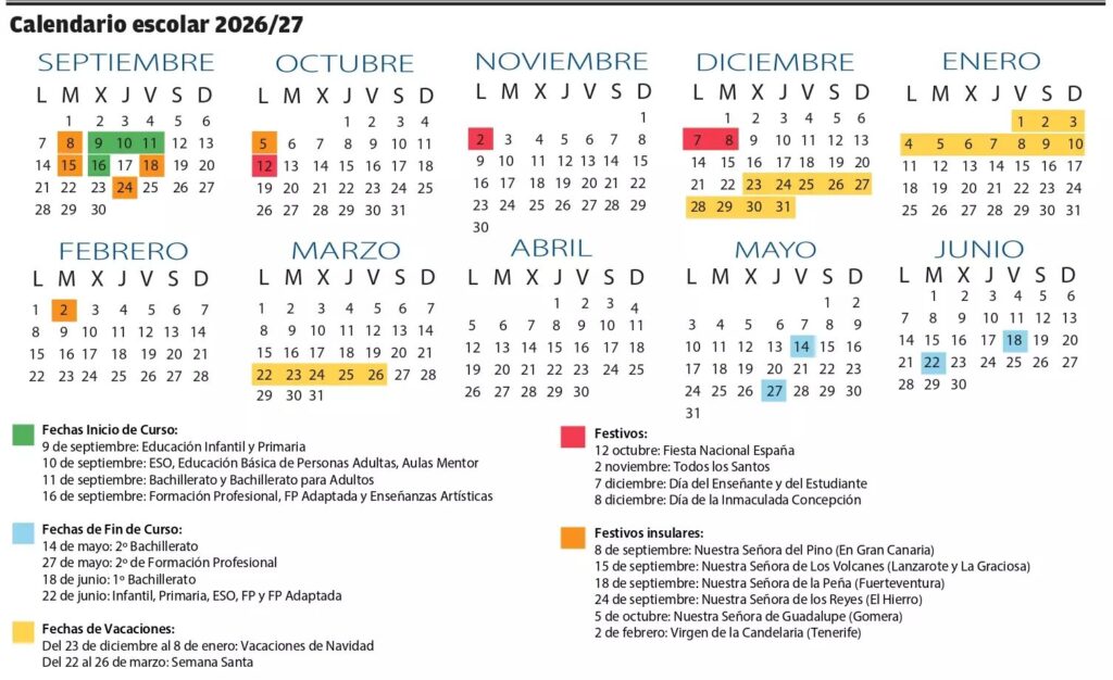 calendario escolar 2026/2027